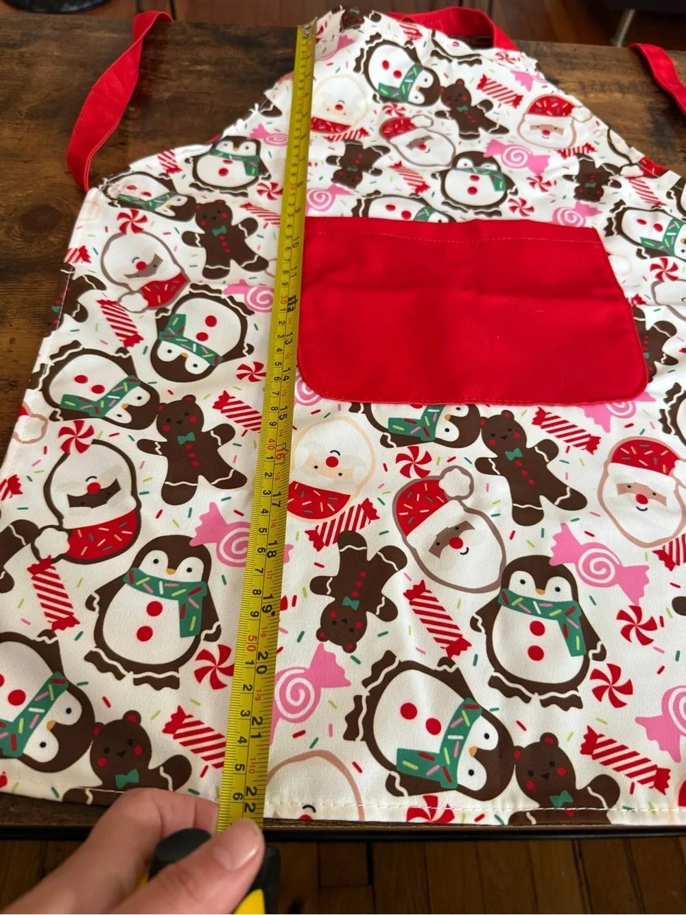 Pillowfort Kids Apron with Teal Logo Tag and Pink Accents Christmas